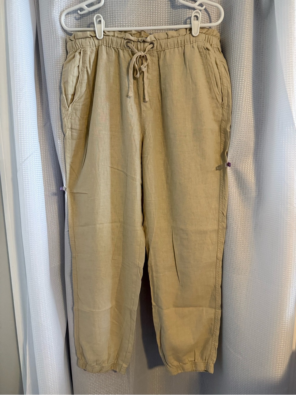 Women’s Drawstring Linen Blend Jogger Pants- Khaki